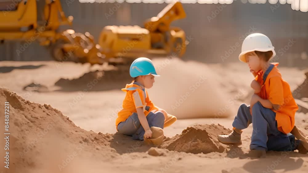 Children Playing Construction Workers on a Construction Site Generative AI Children Playing Construction Workers on a Construction Site Generative AI