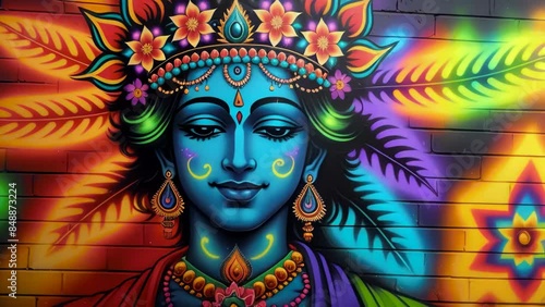 Wallpaper Mural lord Krishna graffiti art. AI Generated Torontodigital.ca