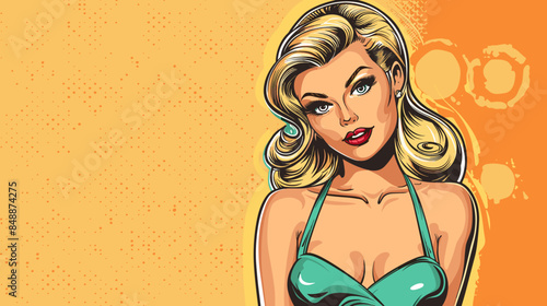 Pin Up Pop Art Portrait Attractive Blonde Woman Vector Illustration