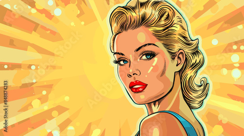 Pin Up Pop Art Portrait Attractive Blonde Woman Vector Illustration