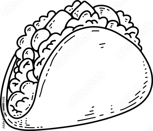 Hand drawn taco. Doodle style taco. Vector illustration
