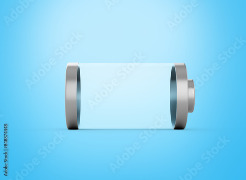 Transparent Empty Glass Battery Cell With Gray Metal Caps On Soft Blue Background 3d Illustration
