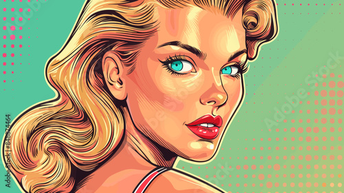 Pin Up Pop Art Portrait Attractive Blonde Woman Vector Illustration