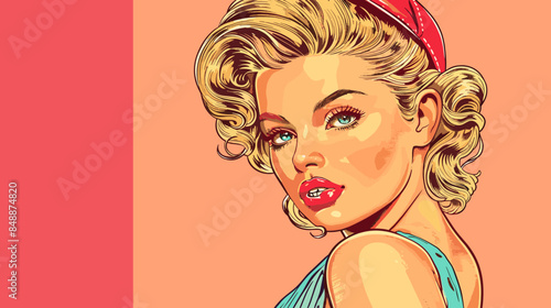 Pin Up Pop Art Portrait Attractive Blonde Woman Vector Illustration