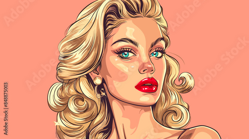 Pin Up Pop Art Portrait Attractive Blonde Woman Vector Illustration