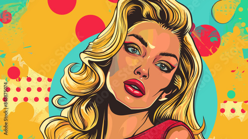 Pin Up Pop Art Portrait Attractive Blonde Woman Vector Illustration