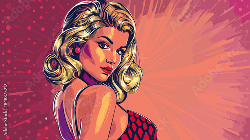 Pin Up Pop Art Portrait Attractive Blonde Woman Vector Illustration