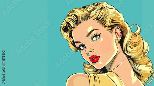 Pin Up Pop Art Portrait Attractive Blonde Woman Vector Illustration
