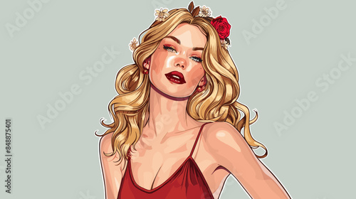 Pin Up Pop Art Portrait Attractive Blonde Woman Vector Illustration