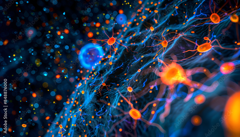 fluorescence microscopy image capturing distribution of specific type ...