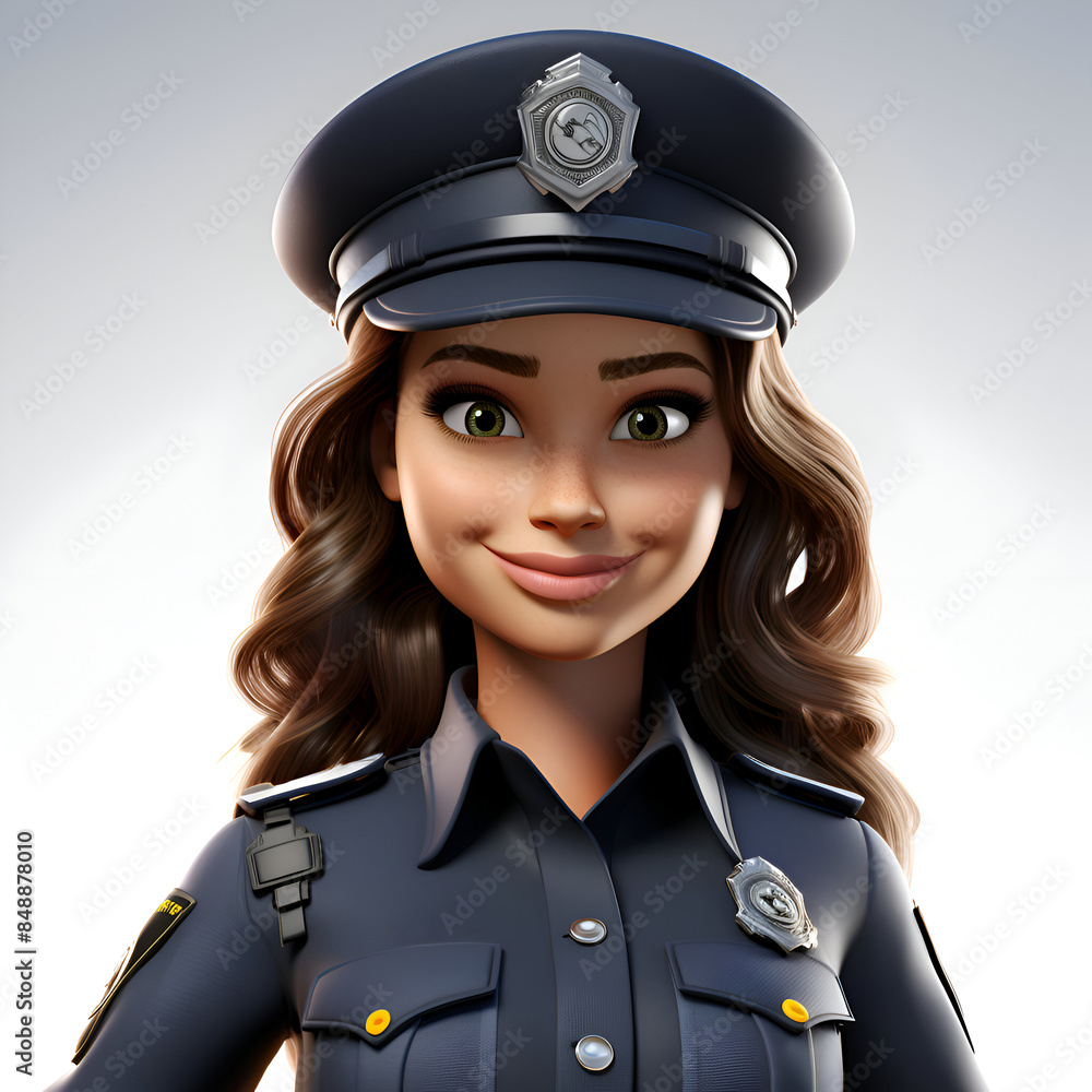 3D of a female police officer with cap and uniform 3D of a female police officer with cap and uniform