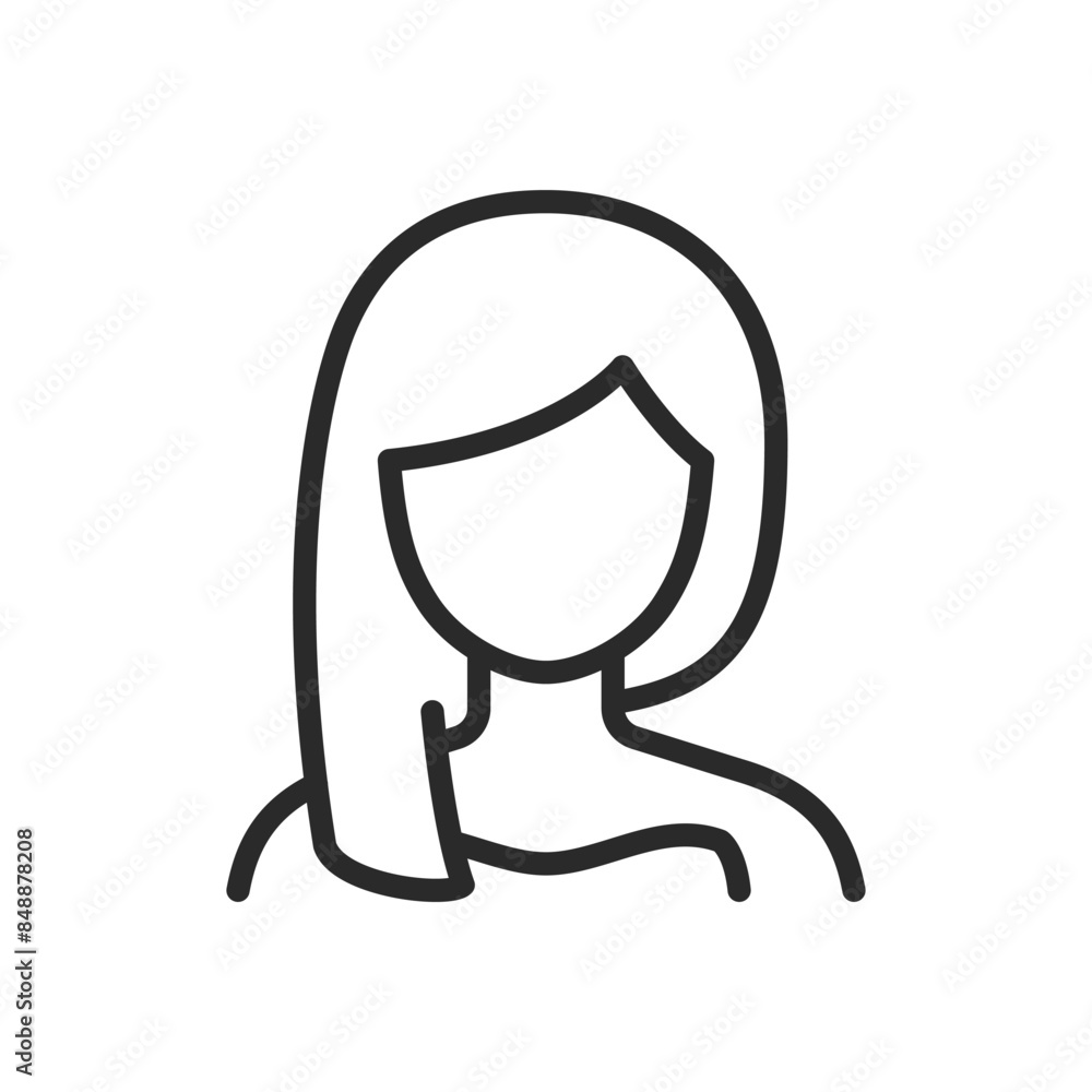 Woman with long hair, linear style icon. Editable stroke width Woman with long hair, linear style icon. Editable stroke width