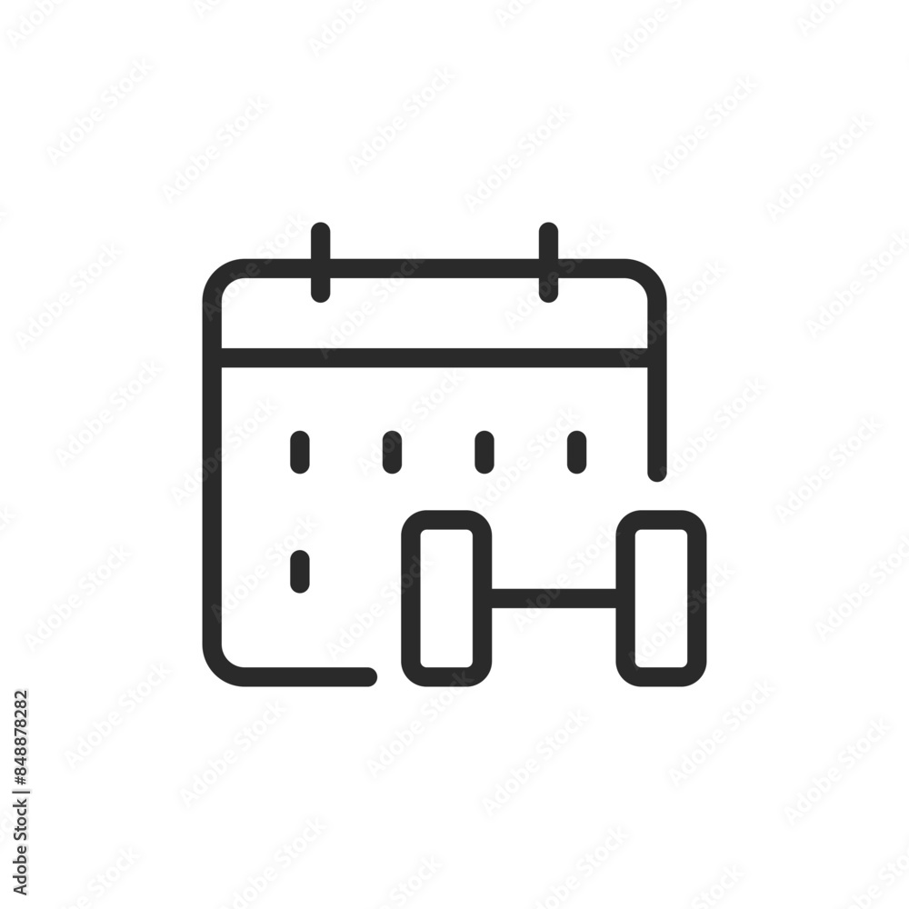 Calendar with weights, linear style icon. workout schedule and fitness planning. Editable stroke width Calendar with weights, linear style icon. workout schedule and fitness planning. Editable stroke width