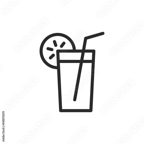 Drink with straw, linear style icon. beverages and refreshment. Editable stroke width