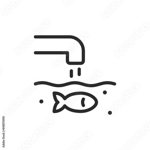Water flowing into fish pond, linear style icon. Clean water discharged into pond. Eco-friendly purification. Editable stroke width
