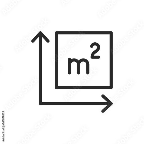 Square meters measurement, linear style icon. area calculation, real estate, or space dimensions. Editable stroke width.