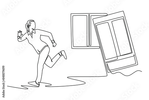 Earthquake safety concept. Single line draw design vector graphic illustration.