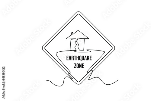 Earthquake safety concept. Single line draw design vector graphic illustration.