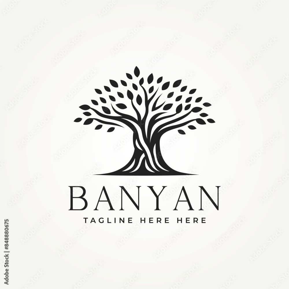 Obraz premium minimalist banyan old tree icon logo vector illustration design. simple minimalist environment, nature, ecology logo concept