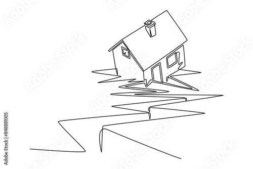Earthquake safety concept. Single line draw design vector graphic illustration.