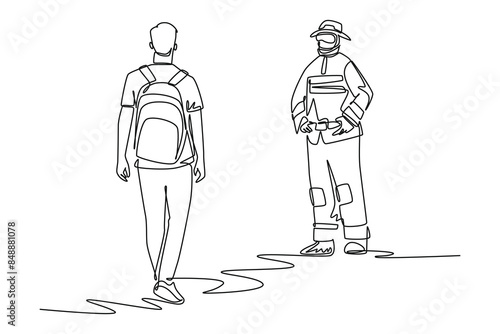 Earthquake safety concept. Single line draw design vector graphic illustration.