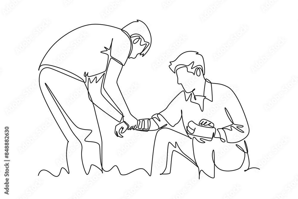 Earthquake safety concept. Single line draw design vector graphic illustration. Earthquake safety concept. Single line draw design vector graphic illustration.