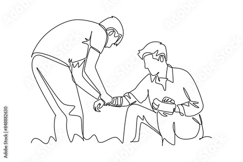 Earthquake safety concept. Single line draw design vector graphic illustration.