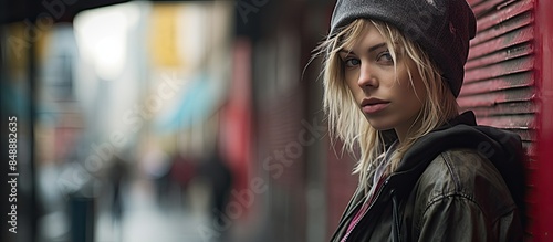 Portrait of a female in grunge street fashion with a copy space image photo
