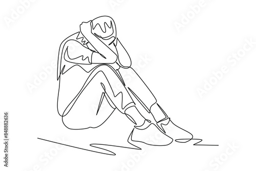 Earthquake safety concept. Single line draw design vector graphic illustration.