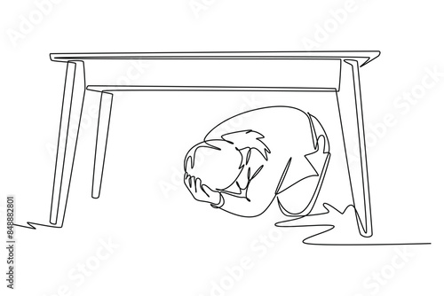 Earthquake safety concept. Single line draw design vector graphic illustration.