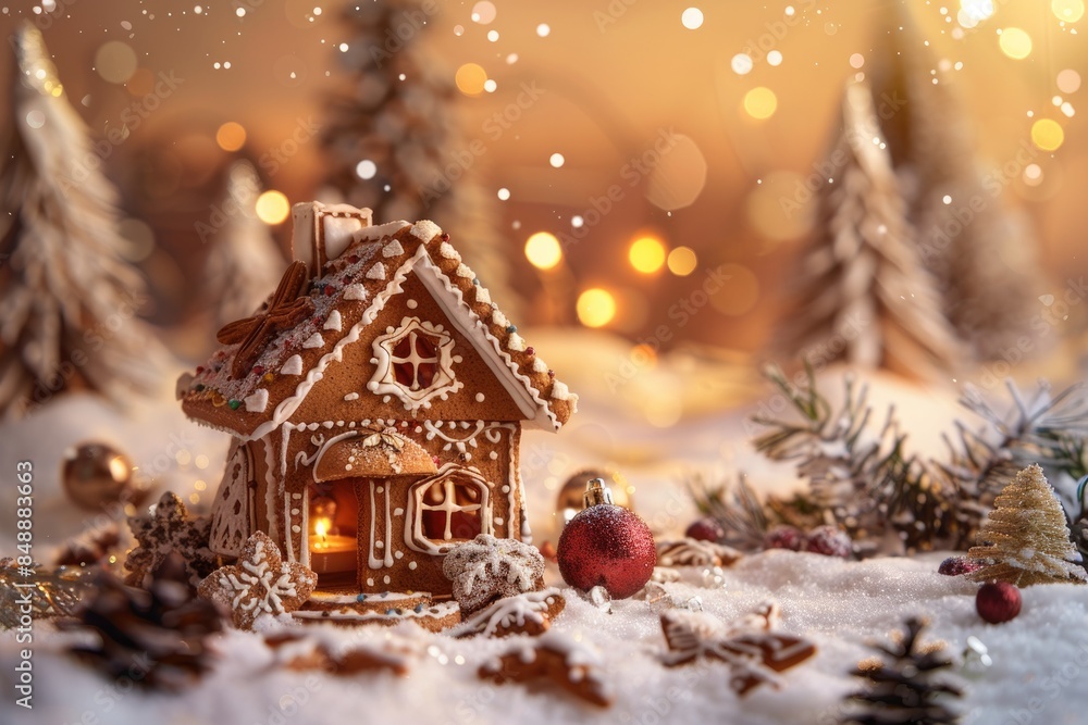 Enchanting Gingerbread House Amidst Sparkling Festive Decorations Enchanting Gingerbread House Amidst Sparkling Festive Decorations