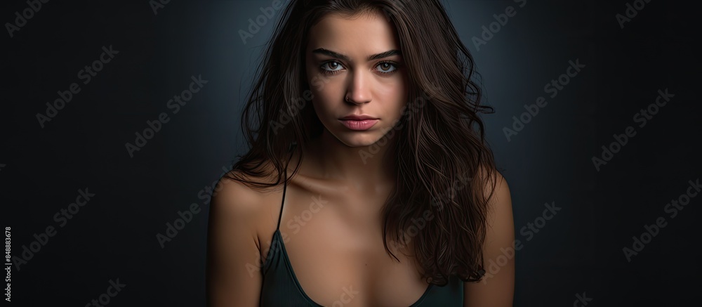 Portrait of a young woman in the metoo movement style showing emotion and rights with a dark backdrop Studio shot with copy space image Portrait of a young woman in the metoo movement style showing emotion and rights with a dark backdrop Studio shot with copy space image