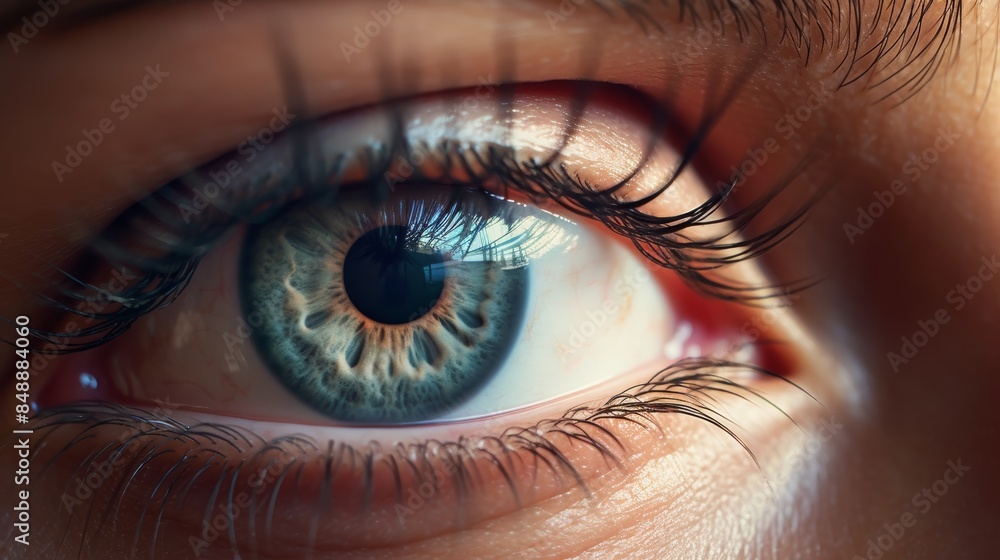 Fototapeta premium Close-up photograph of a female patient's eyes, a glimmer of hope shining through as she receives positive news from her doctor.