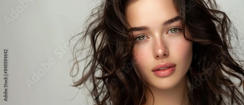 Wallpaper Mural Woman With Long, Wavy Dark Brown Hair Looking at Camera Torontodigital.ca