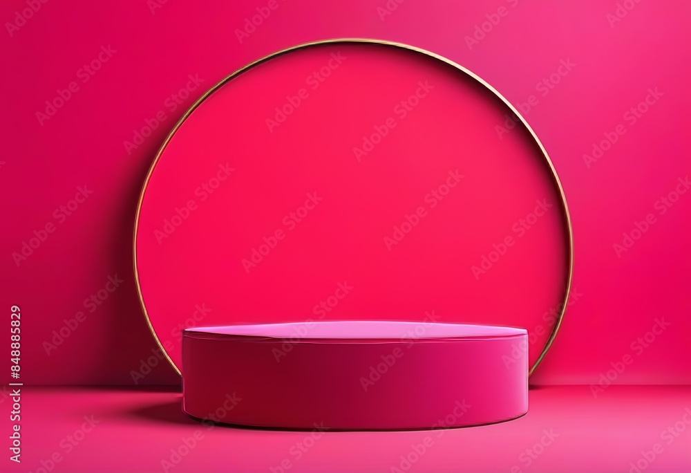 A cylinder podium covered in red cloth on a bright magenta background A cylinder podium covered in red cloth on a bright magenta background