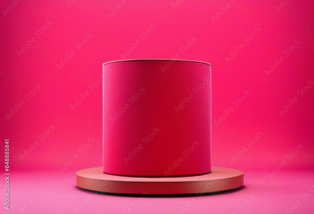 A cylinder podium covered in red cloth on a bright magenta background A cylinder podium covered in red cloth on a bright magenta background