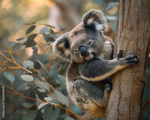 A Peaceful Koala Napping on a Eucalyptus Tree Branch in Its Natural Australian Habitat