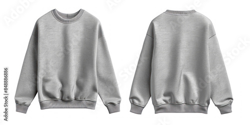 A gray sweatshirt displayed from the front and back, isolated on a white background. The classic, long-sleeved design provides ample space for text or logos, perfect for customization or branding photo