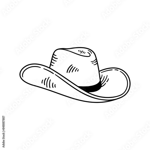 Cowboy hat in line style. Cowboy western and wild west theme. Hand drawn vector illustration.