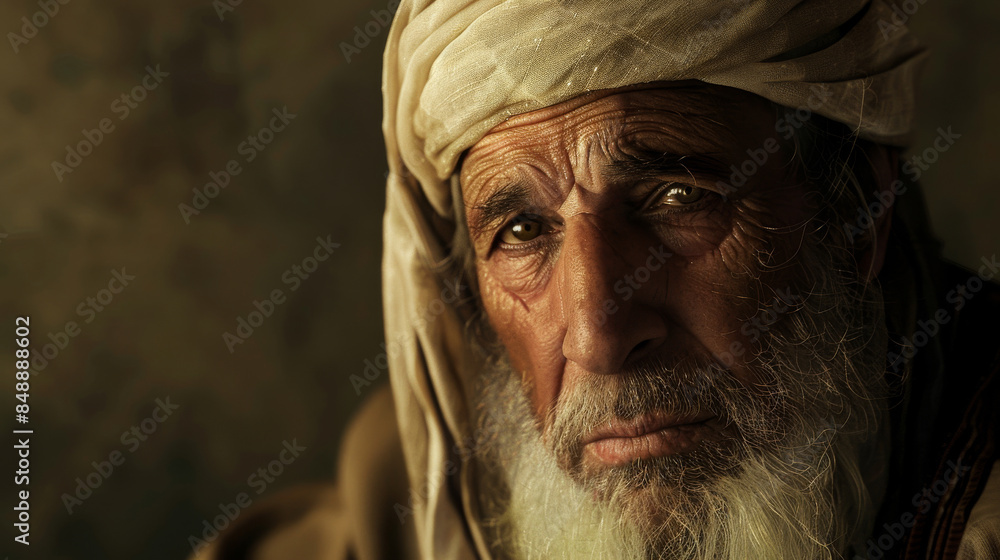 A dramatic portrait of an elderly man with expressive eyes, wearing a turban, capturing deep emotion and wisdom. A dramatic portrait of an elderly man with expressive eyes, wearing a turban, capturing deep emotion and wisdom.