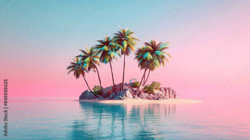 Obraz premium Beautiful gradient tropical island with gradient background.