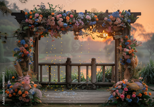 Maternity backdrop, wedding backdrop, photography background with delicate flowers in enchanted garden.