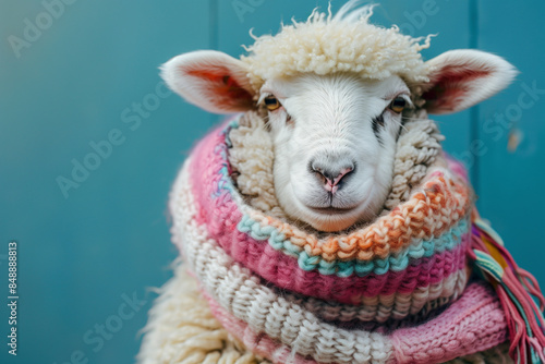 Colorful image of a funky sheep. Fashion, whimsical concept with space for text or product advertisement photo