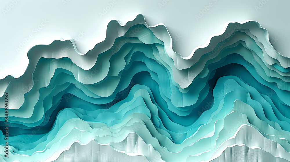 Abstract Teal and White Paper Cutout Waves Creating Depth and Movement, High-Resolution Vector Illustration for Backgrounds, Packaging, Web Graphics, and More