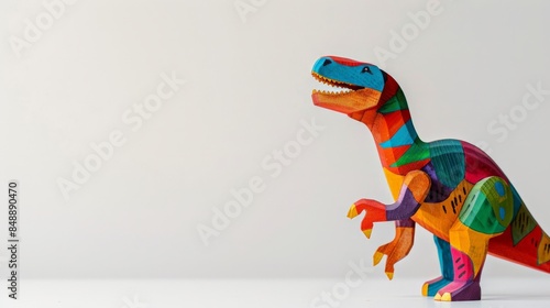 A vibrant wooden T-Rex toy