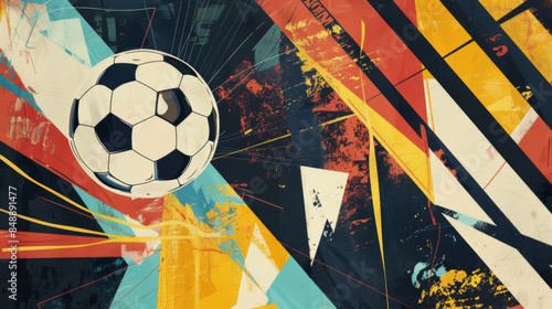 football sport old-fashioned poster, collage art, 80s, vintage illustration design