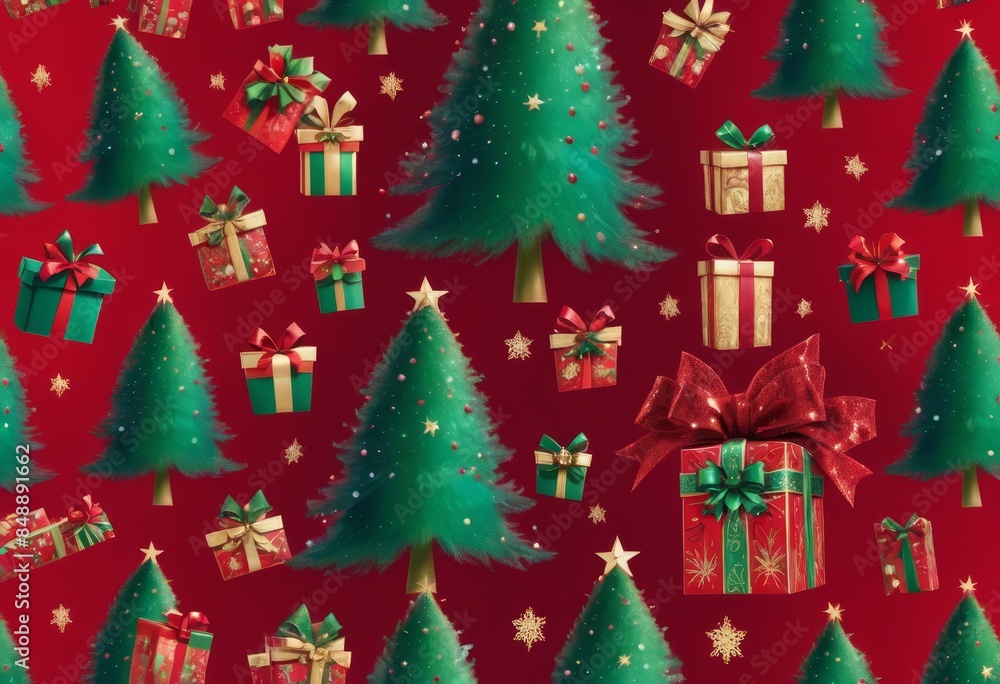 RED christmas background with christmas trees RED christmas background with christmas trees
