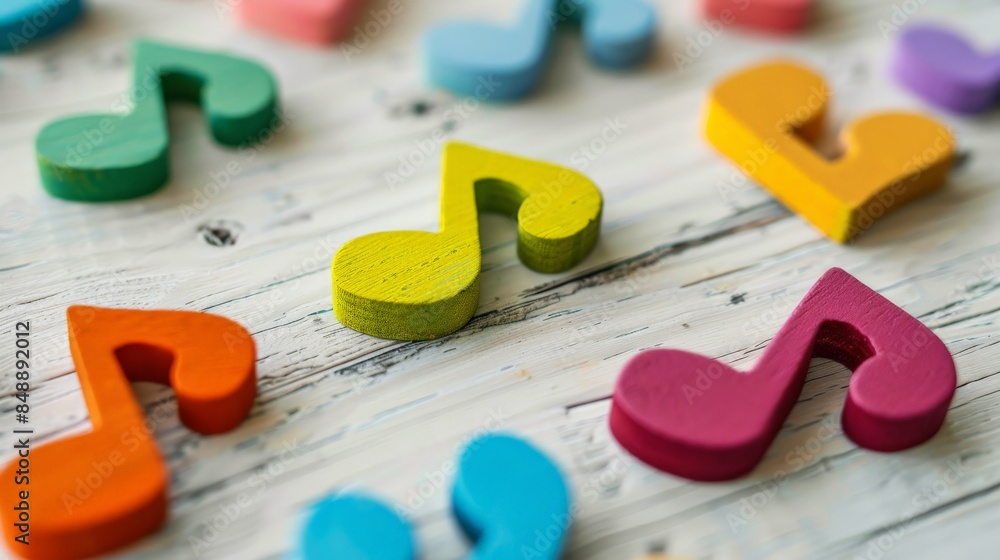 Wooden music notes in various colors Wooden music notes in various colors