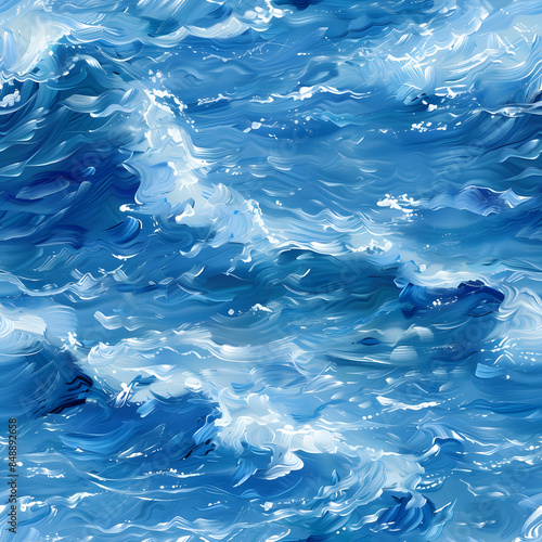 油絵で書いた青い波 photo