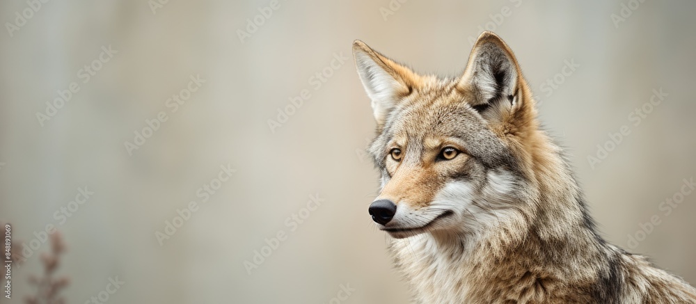 Fototapeta premium Alaska Wildlife Conservation Center s coyote on display in a copy space image